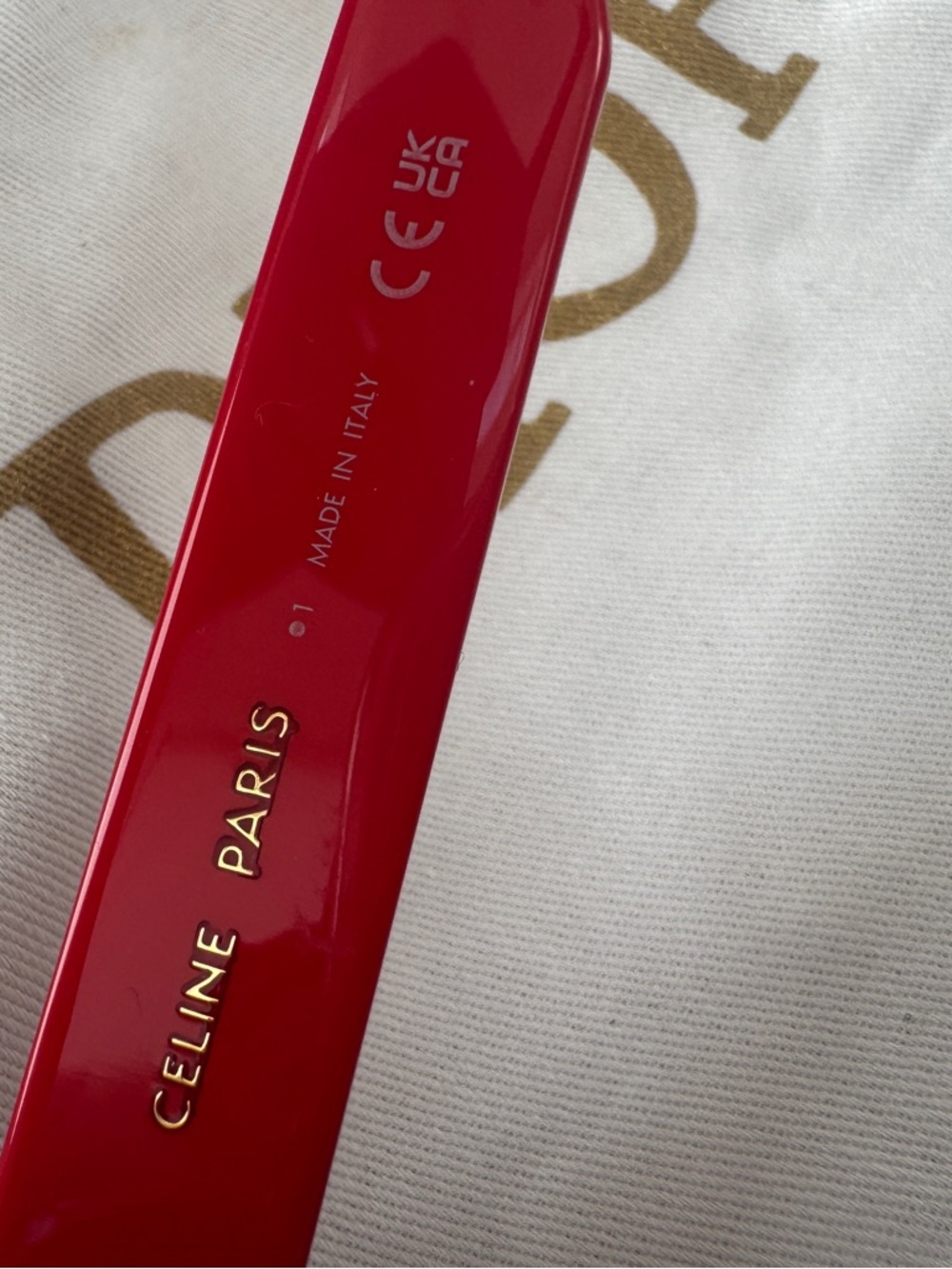 Celine Triomphe Oval Sunglasses in Red with Gold Logo - Picture 6 of 10